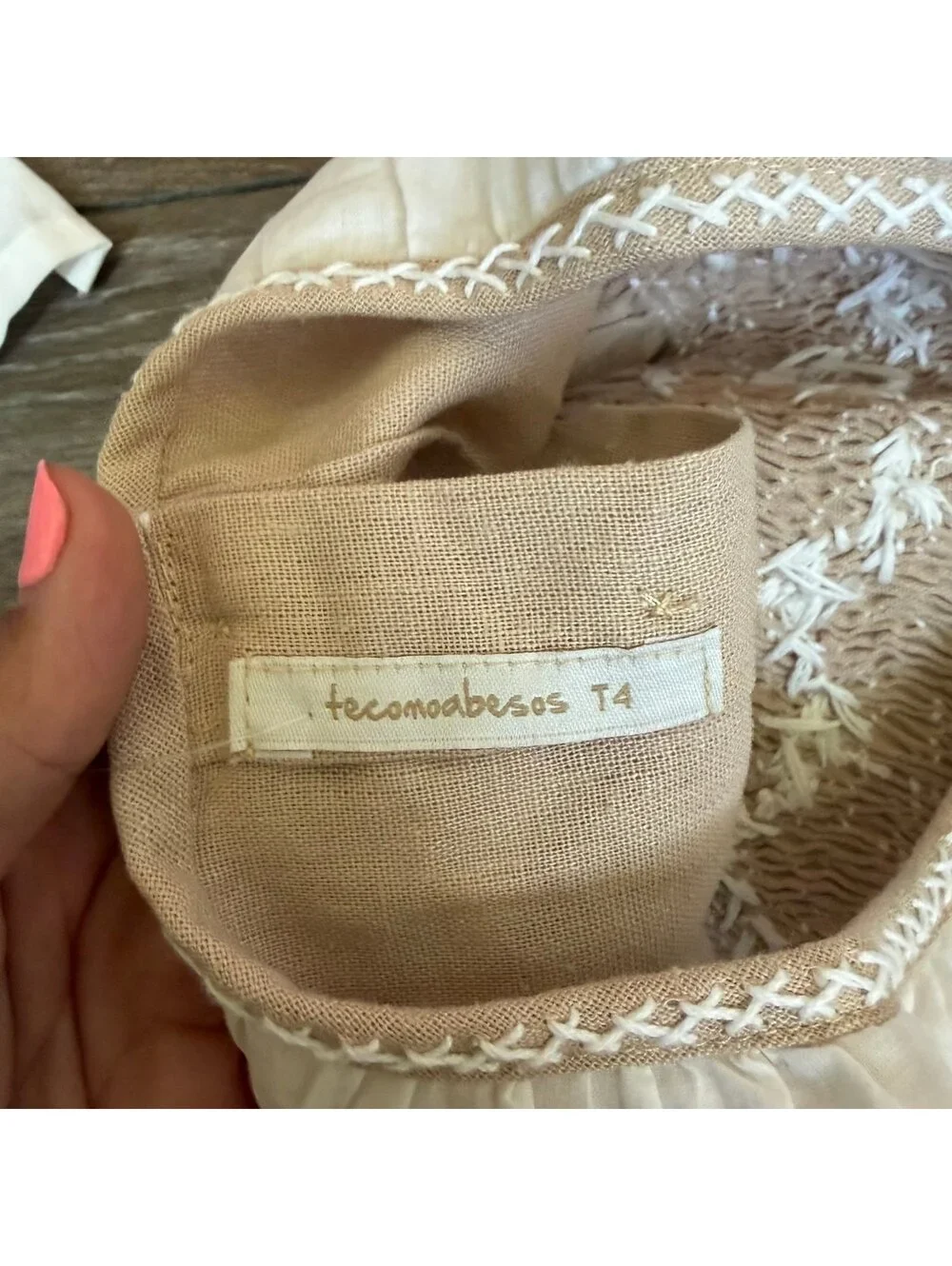 Tecomoabesos Federica Linen Smock Dress Oat Girls Size 4